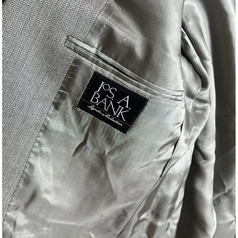 Jos A Bank Sport Coat Mens Sz 42 Gray Black‎ Herringbone Silk Camel Hair Pockets